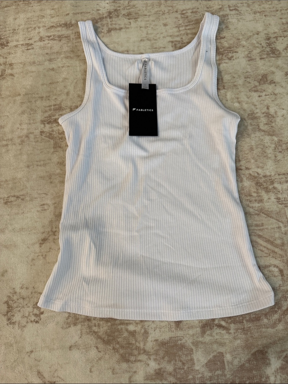 Fabletics White Ribbed Scoop Tank Top